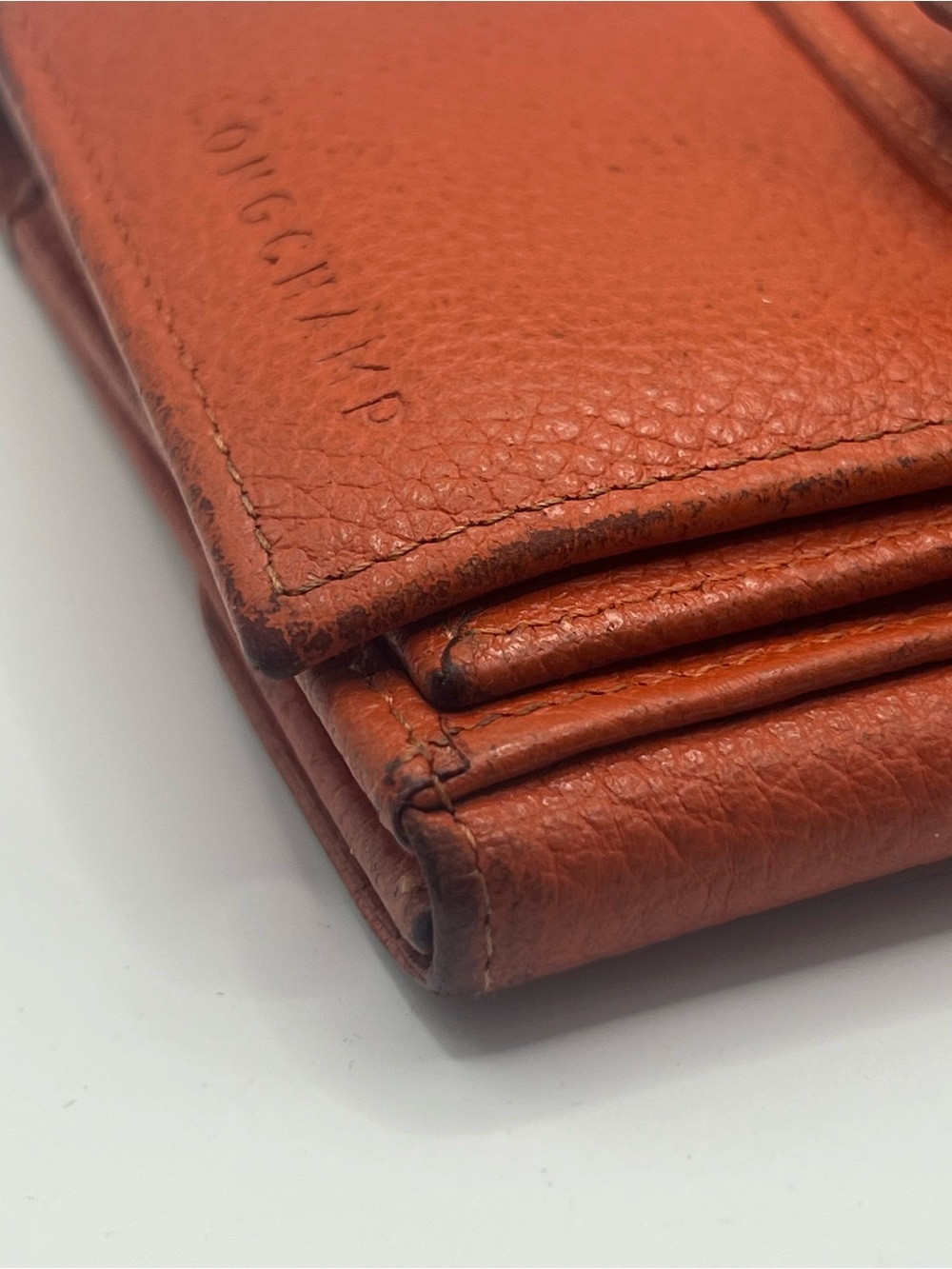 Longchamp Le Foulonné Orange Pebbled Leather Compact Bifold Wallet - Picture 8 of 14